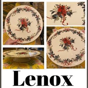 Vintage Lenox Winter Greetings Footed Cardinal Holiday Cake Plate